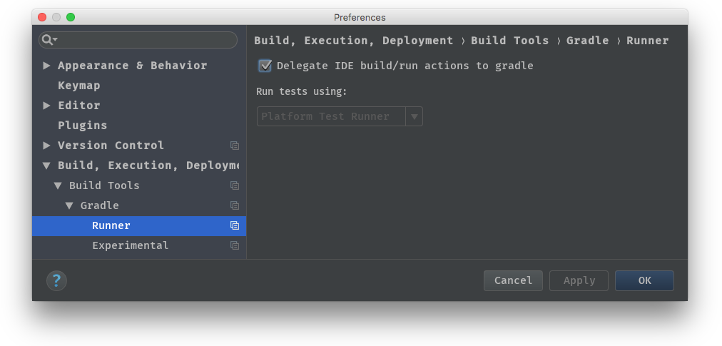 Delegate IDE build/run to Gradle